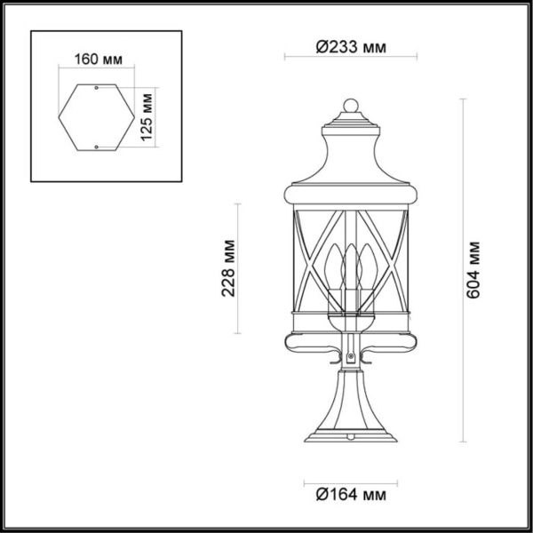 4045/3B NATURE ODL18 701 черный/зол.патина Уличный светильник на столб IP44 E14 3*60W 220V SATION