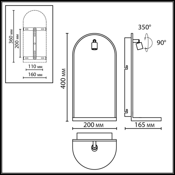 7176/3WL HIGHTECH ODL26 055 светильник темно-зеленый/черный/мрамор/металл IP20 LED 3W 250Лм 3000K 220-240V GIARDINO