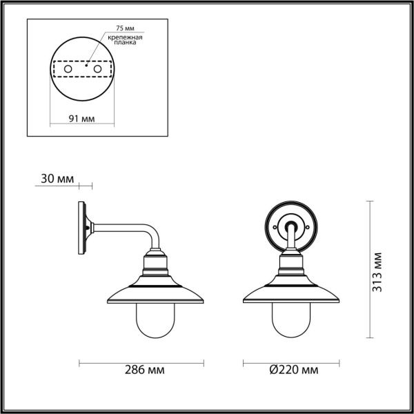 4965/1W NATURE ODL22 713 черный/стекло Ландшафтный настен.светильник E27 1*60W IP44 CAMPA